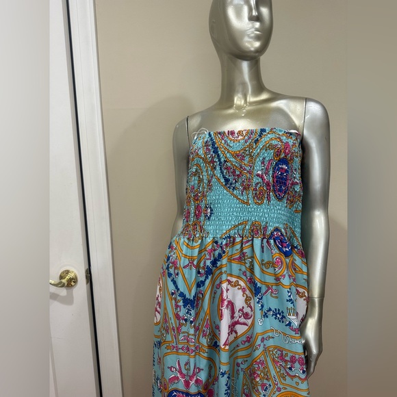 Bright multi colors Tube Strapless maxi Dress size L - Picture 2 of 10